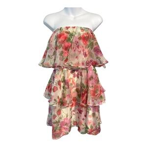 Abercrombie & Fitch Organza Tiered Mini Dress Sheer Floral New Size Medium Tall